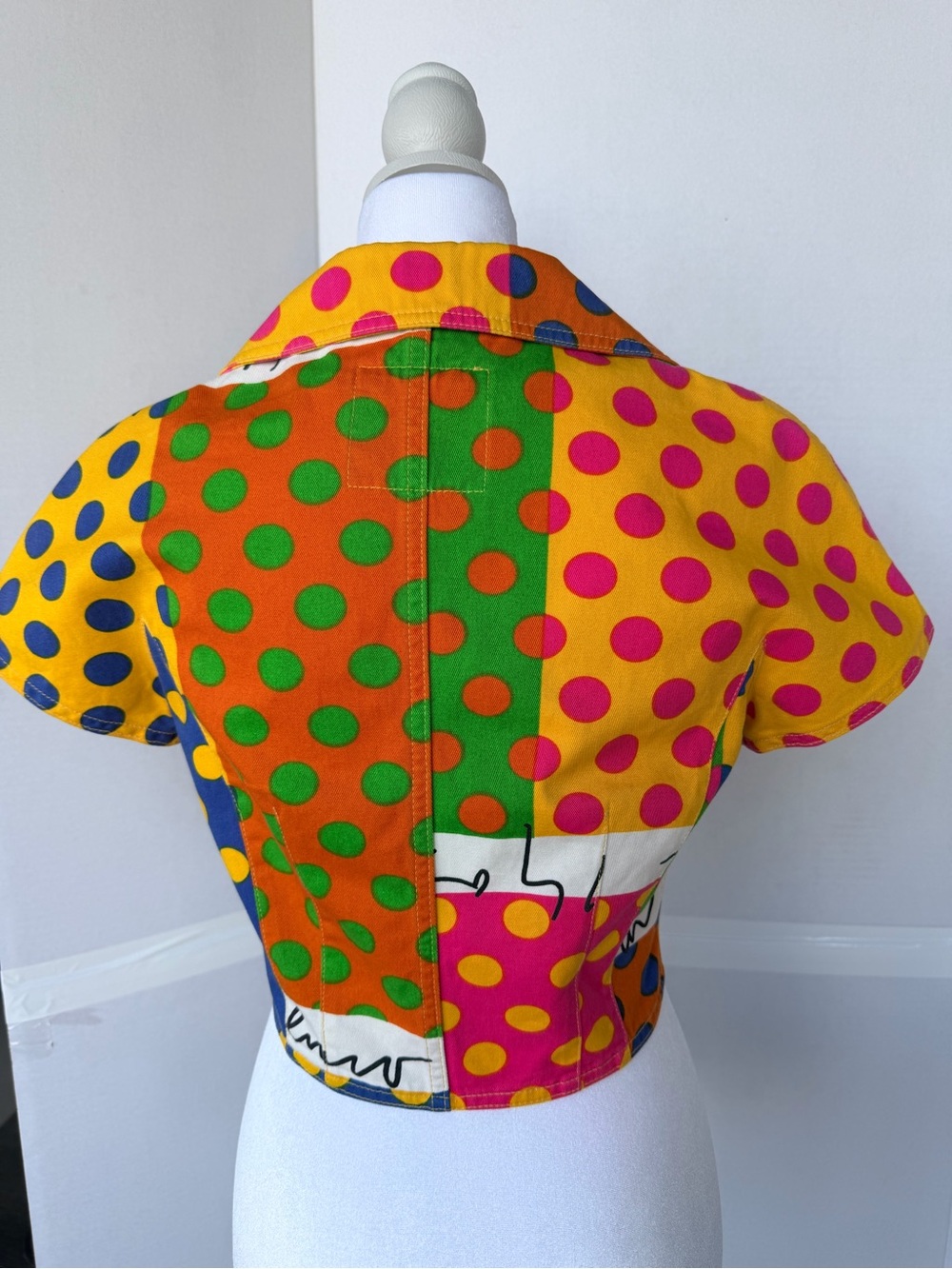 90s Vintage Color Block Polka Dot Crop Jacket - Picture 5 of 7